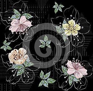 Tropical seampless floral pattern white background photo